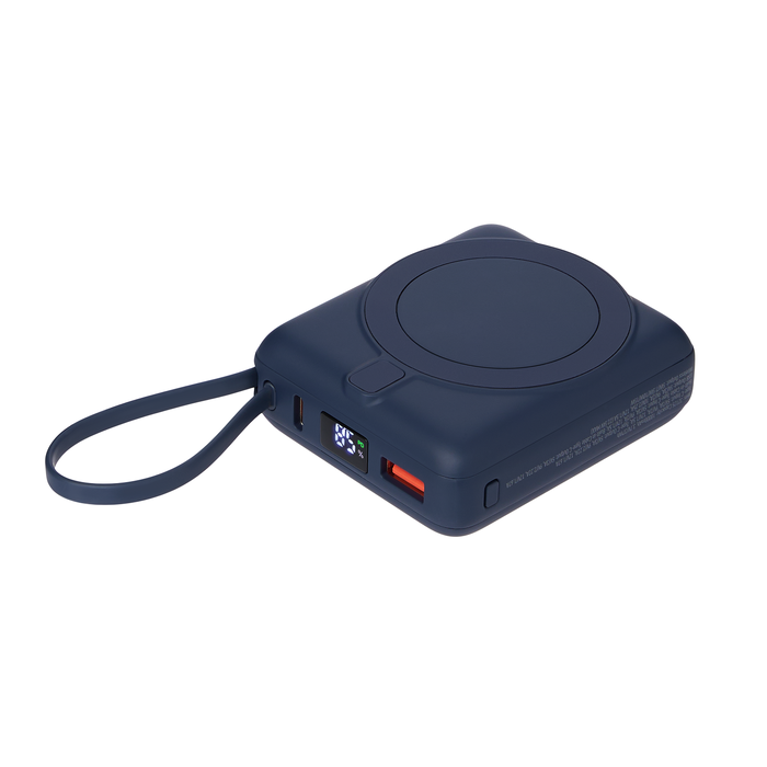 Внешний аккумулятор с подсветкой Риттер PD (Ritter PD) 10000mAh с функцией беспроводной зарядки 15W, синий для нанесения логотипа