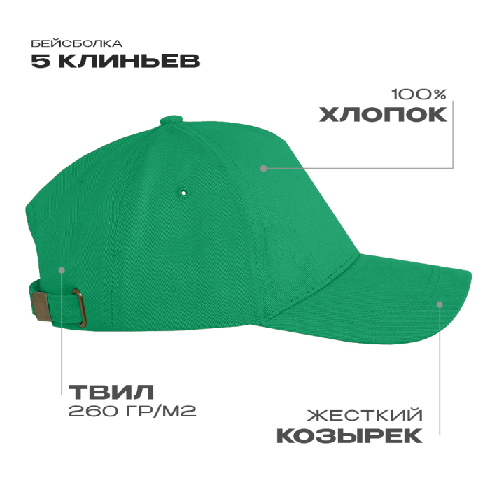 Бейсболка STAN 5 клиньев хлопок 260, 12, Зелёный,  (30)  (56-58/ONE SIZE) для нанесения логотипа