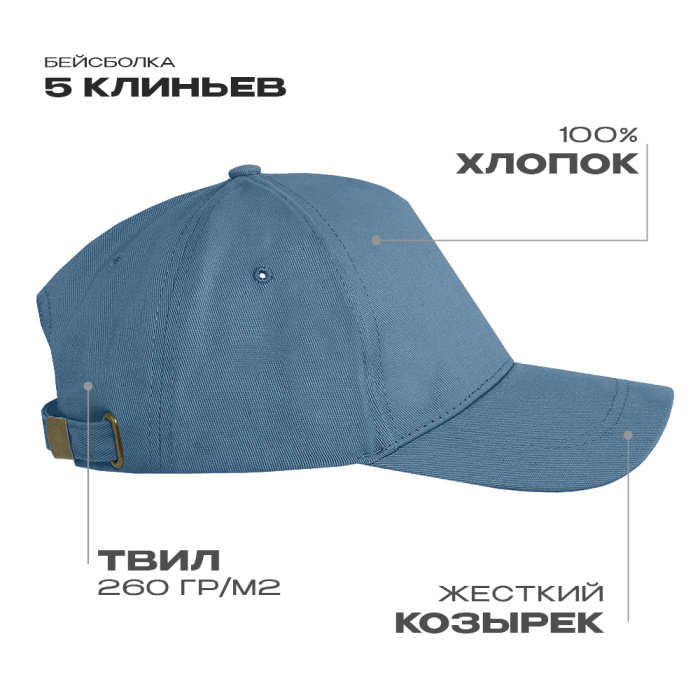 Бейсболка STAN 5 клиньев хлопок 260, 12, Деним,  (77)  (56-58/ONE SIZE) для нанесения логотипа