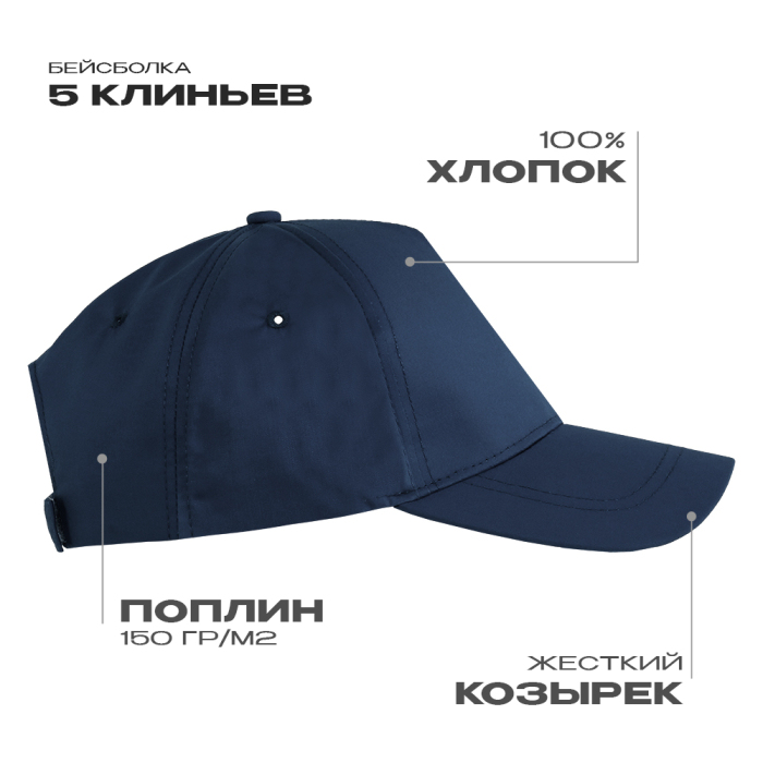 Бейсболка STAN 5 клиньев хлопок, 150, 13, Тёмно-синий,  (46)  (56-58/ONE SIZE) для нанесения логотипа