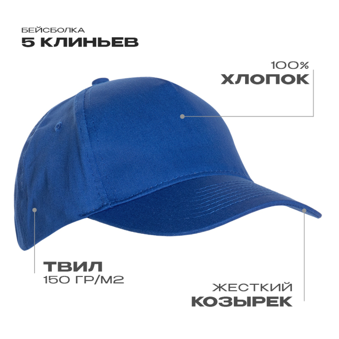 Бейсболка STAN 5 клиньев хлопок 150, 10L, Синий,  (16/1)  (56-58/ONE SIZE) для нанесения логотипа