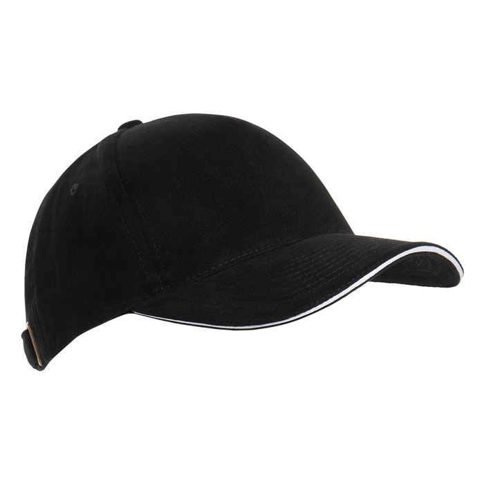 Бейсболка с кантом STAN 5 клиньев хлопок 280, 11K, Чёрный,  (20)  (56-58/ONE SIZE) для нанесения логотипа