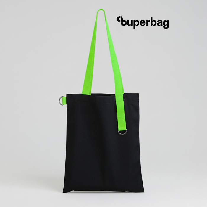 Шоппер Superbag black (чёрный с салатовым) для нанесения логотипа