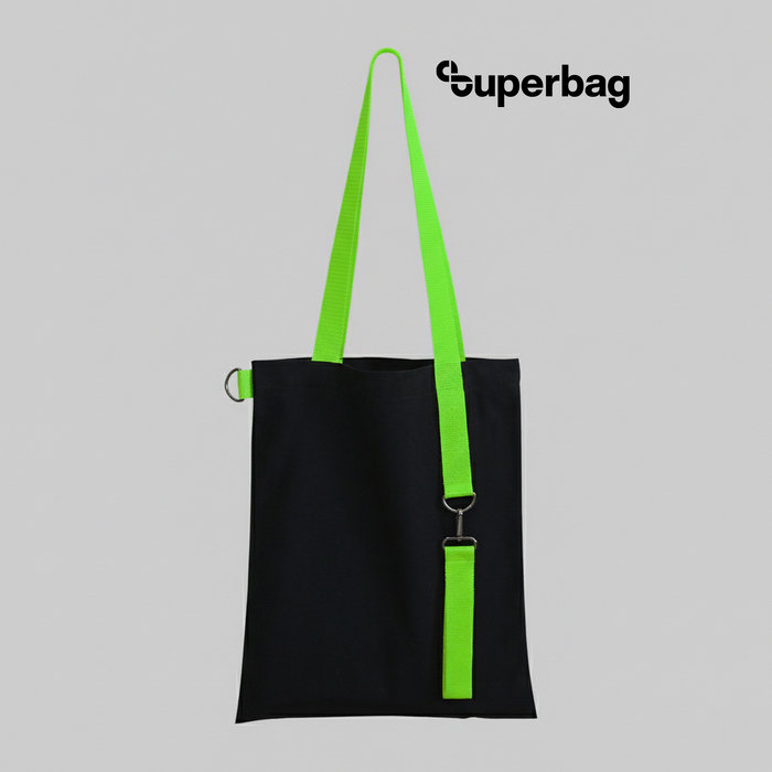 Шоппер Superbag black с ремувкой 4sb (чёрный с салатовым) для нанесения логотипа