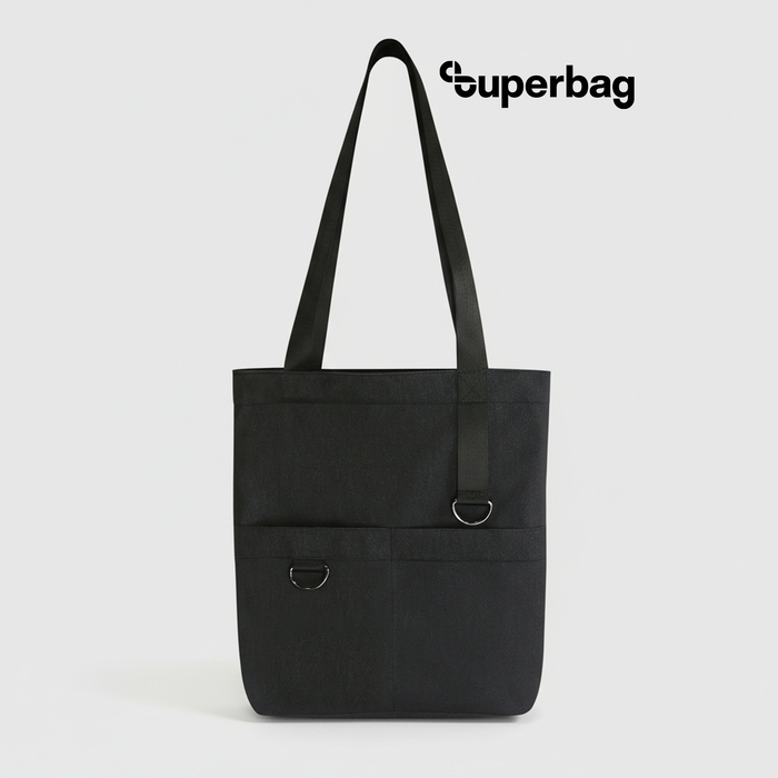 Шоппер Superbag ZIP, с двумя карманами и молнией (черный) для нанесения логотипа