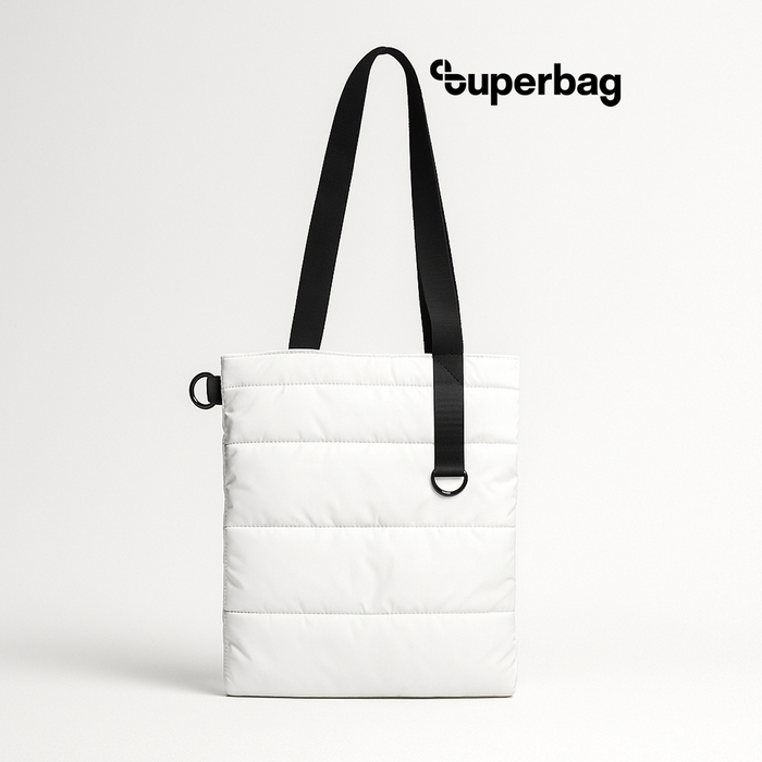 Шоппер Superbag Bubble, стёганый, с магнитной кнопкой (белый с черным) для нанесения логотипа