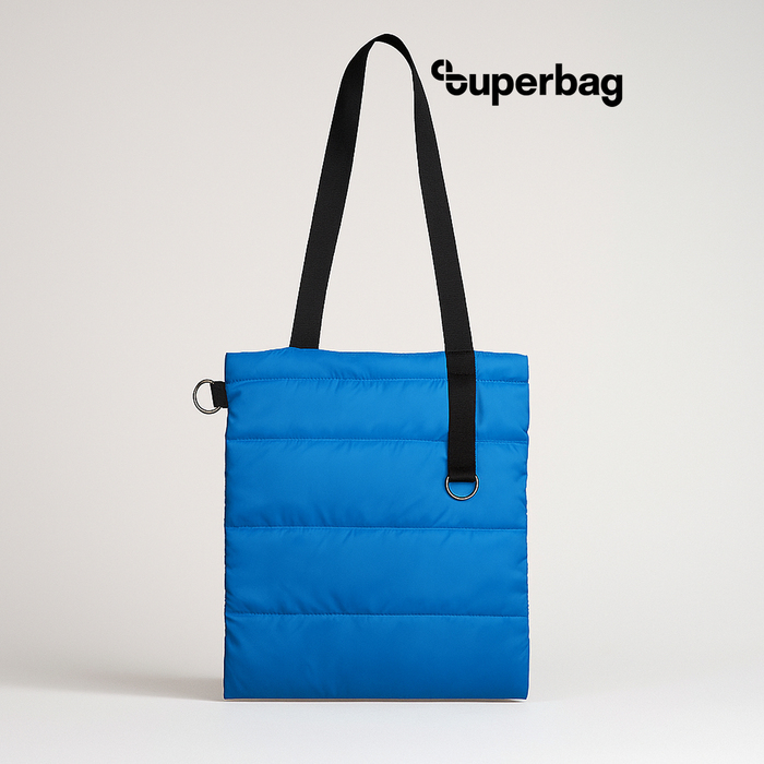 Шоппер Superbag Bubble, стёганый, с магнитной кнопкой (голубой с черным) для нанесения логотипа