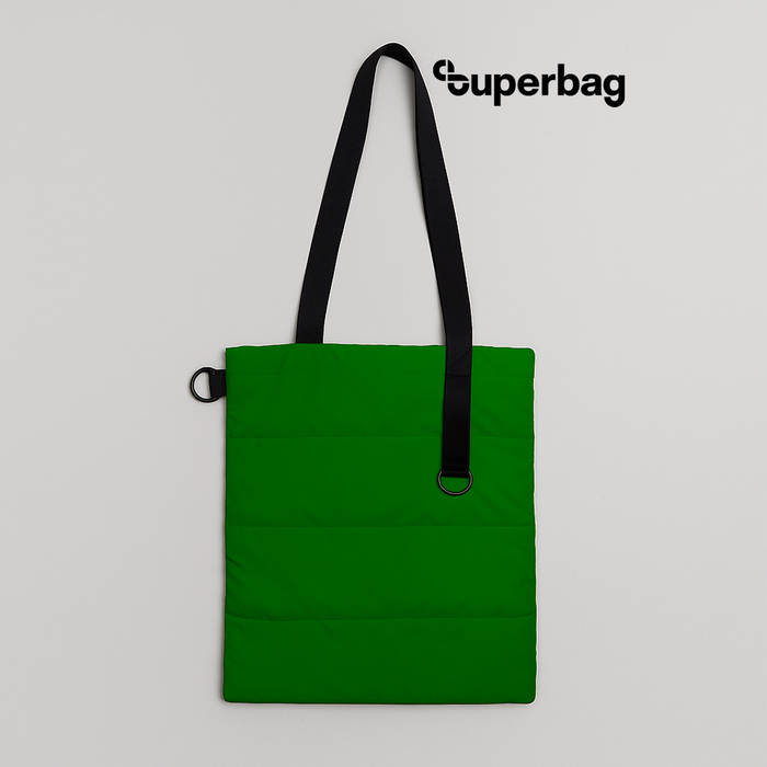 Шоппер Superbag Bubble New, стёганый, со скрытой магнитной кнопкой (зеленый с черным) для нанесения логотипа