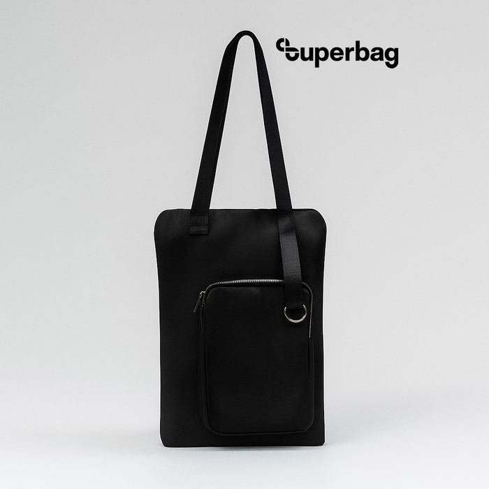 Шоппер Superbag Pocket, с внутренним креплением (карабин) и чехлом для мелочей (черный) для нанесения логотипа