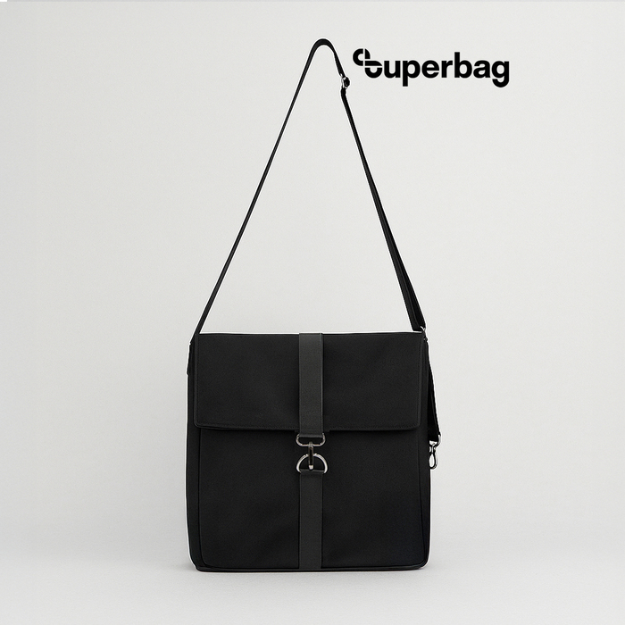 Шоппер Superbag Companion, с тремя отделениями, боковым креплением (карабин) и карманом (черный) для нанесения логотипа