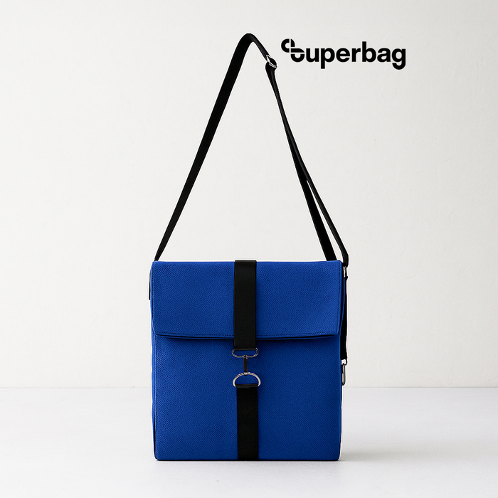 Шоппер Superbag Companion, с тремя отделениями, боковым креплением (карабин) и карманом (синий с черным) для нанесения логотипа