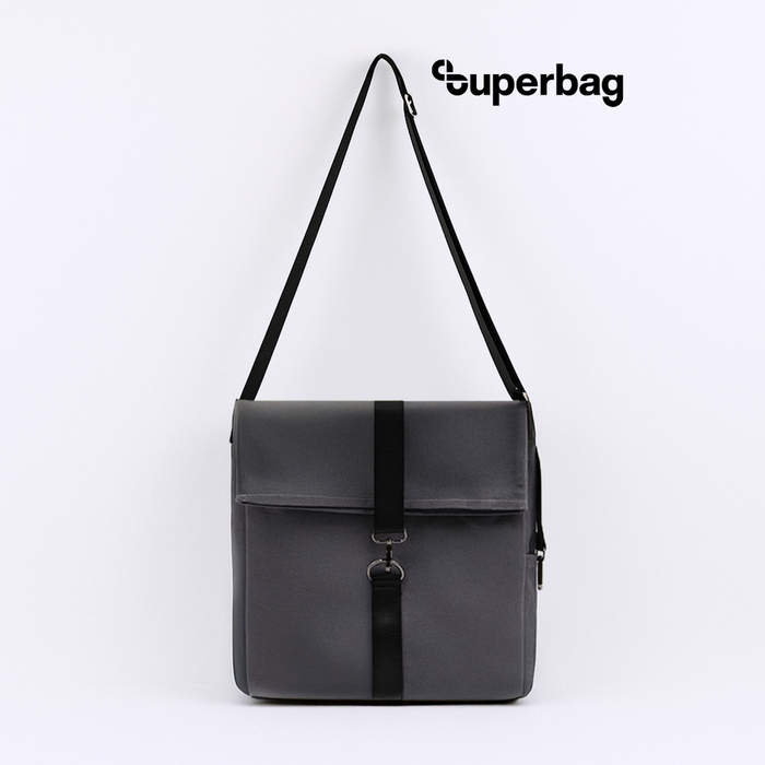 Шоппер Superbag Companion, с тремя отделениями, боковым креплением (карабин) и карманом (серый с черным) для нанесения логотипа