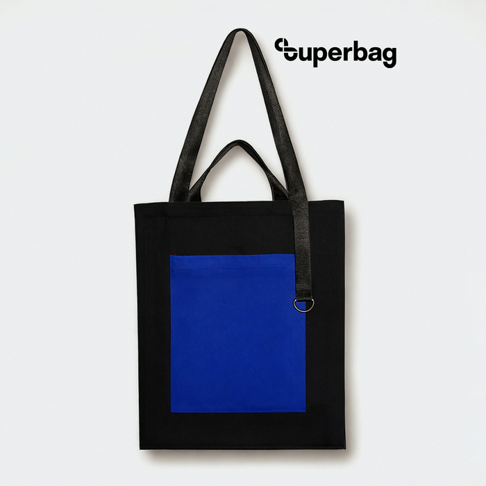 Шоппер Superbag Big Pocket, с карманом на молнии (черный с синим) для нанесения логотипа