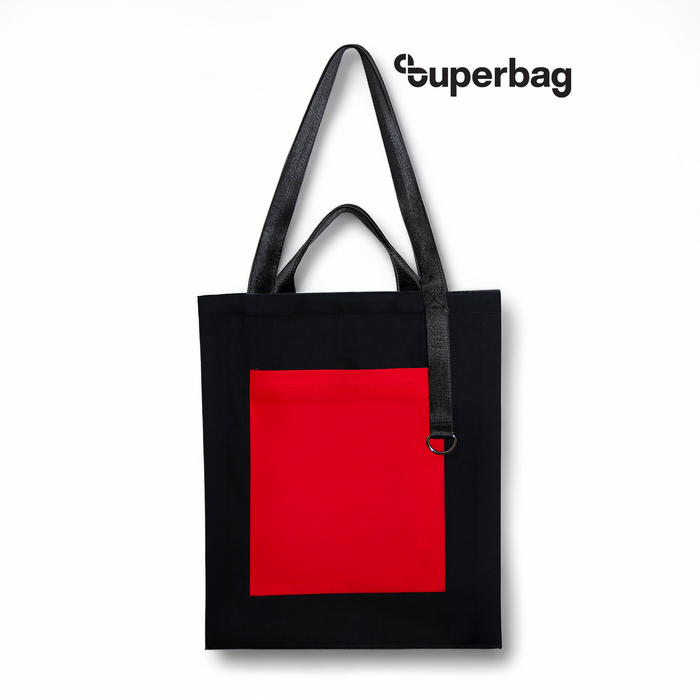 Шоппер Superbag Big Pocket, с карманом на молнии (черный с красным) для нанесения логотипа