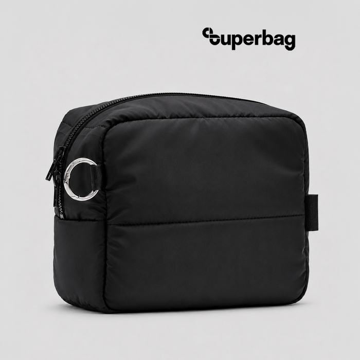 Несессер Superbag Bubble, стёганый, на молнии, с креплением на кольцо-карабин (черный) для нанесения логотипа