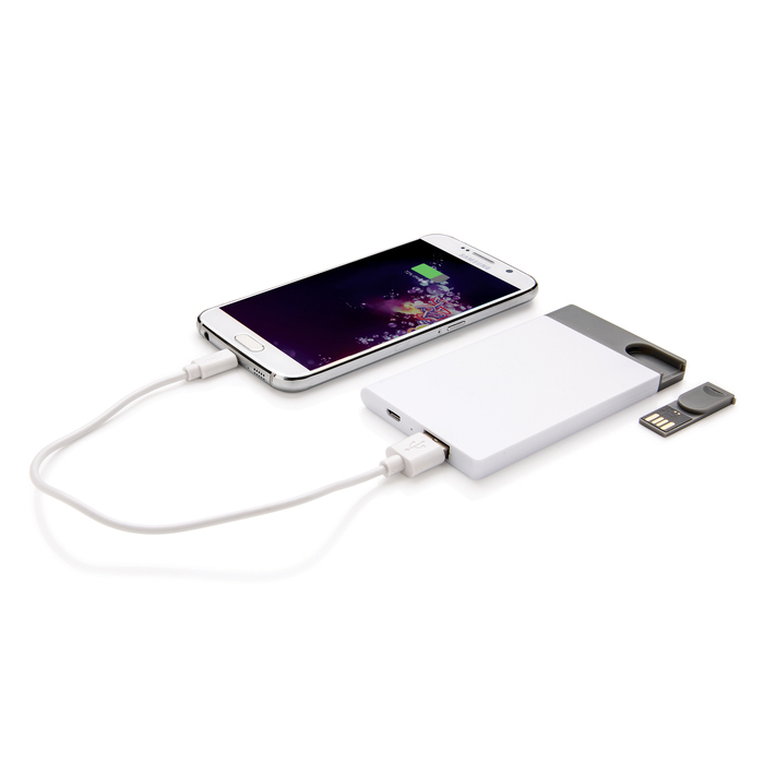 Зарядное устройство с USB–флешкой на 8 ГБ, 2500 mAh для нанесения логотипа