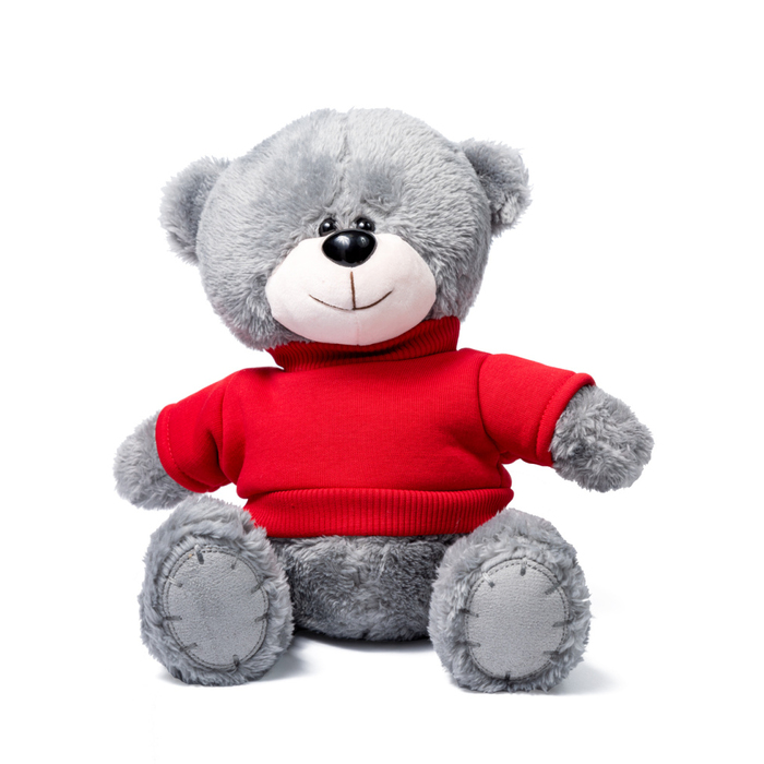 Мишка серый "Ted" в свитшоте (красный) для нанесения логотипа